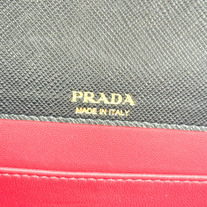 Prada Flap Card Case on Chain Saffiano Leather, Black, Leather, Card Holder