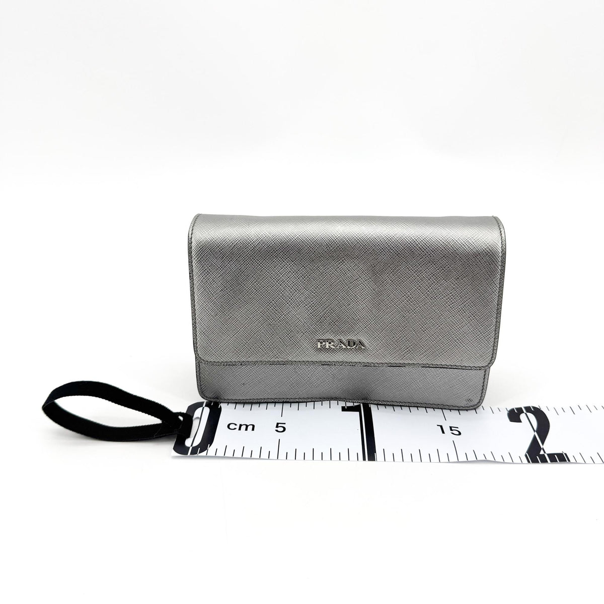 Prada Wallet on Strap Saffiano Leather, Silver, Leather, Crossbody Bag