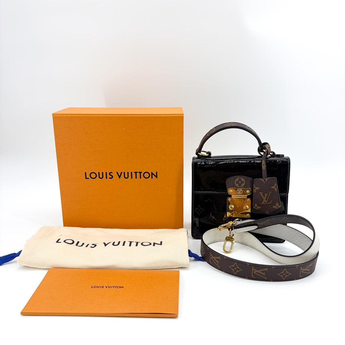 Louis Vuitton Spring Street NM Monogram Vernis with Monogram Canvas and Epi Leather, Black, Patent Leather, Handbag