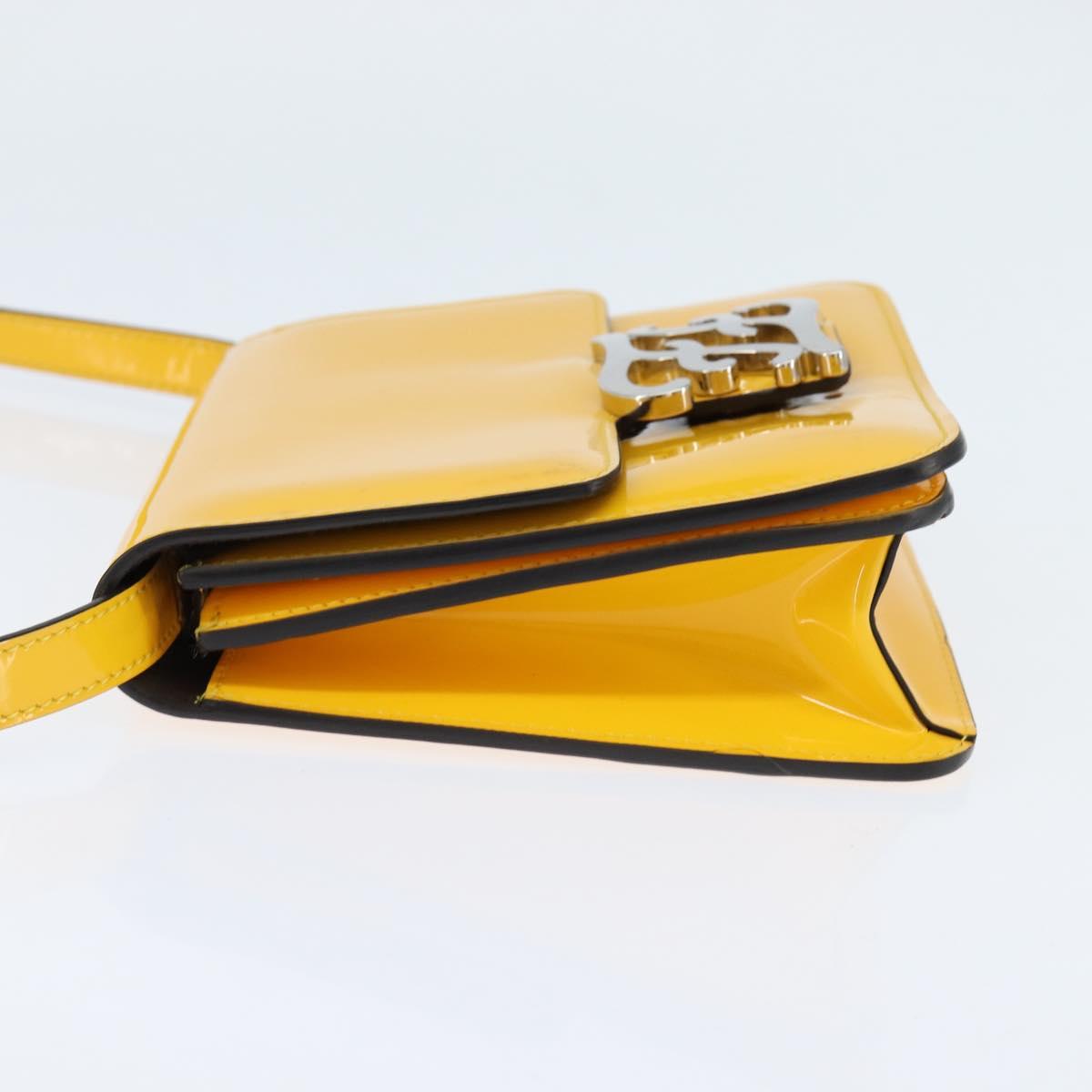 Fendi Curligraphy Shoulder Enamel Yellow Silver, YELLOW, PATENT_LEATHER, Shoulder bag
