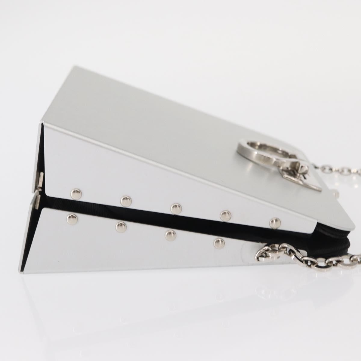 Salvatore Ferragamo Vintage Gancini Chain Leather, Silver, Stainless Steel, Shoulder Bag
