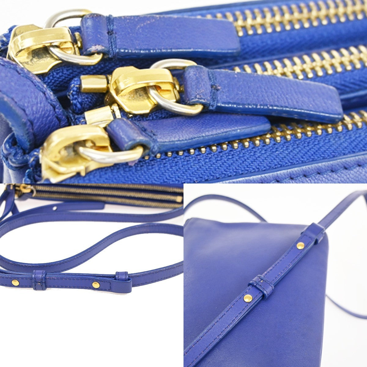 Celine Trio Leather, Blue, Leather, Shoulder Bag
