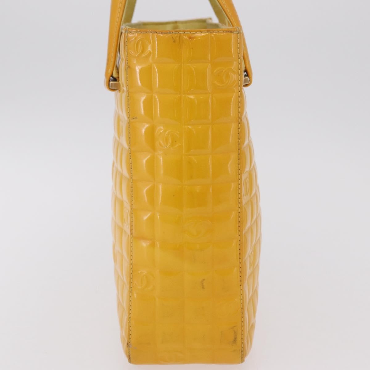 Chanel Chocolate Bar CC Quilted Patent, Yellow, Patent Leather, Tote Bag