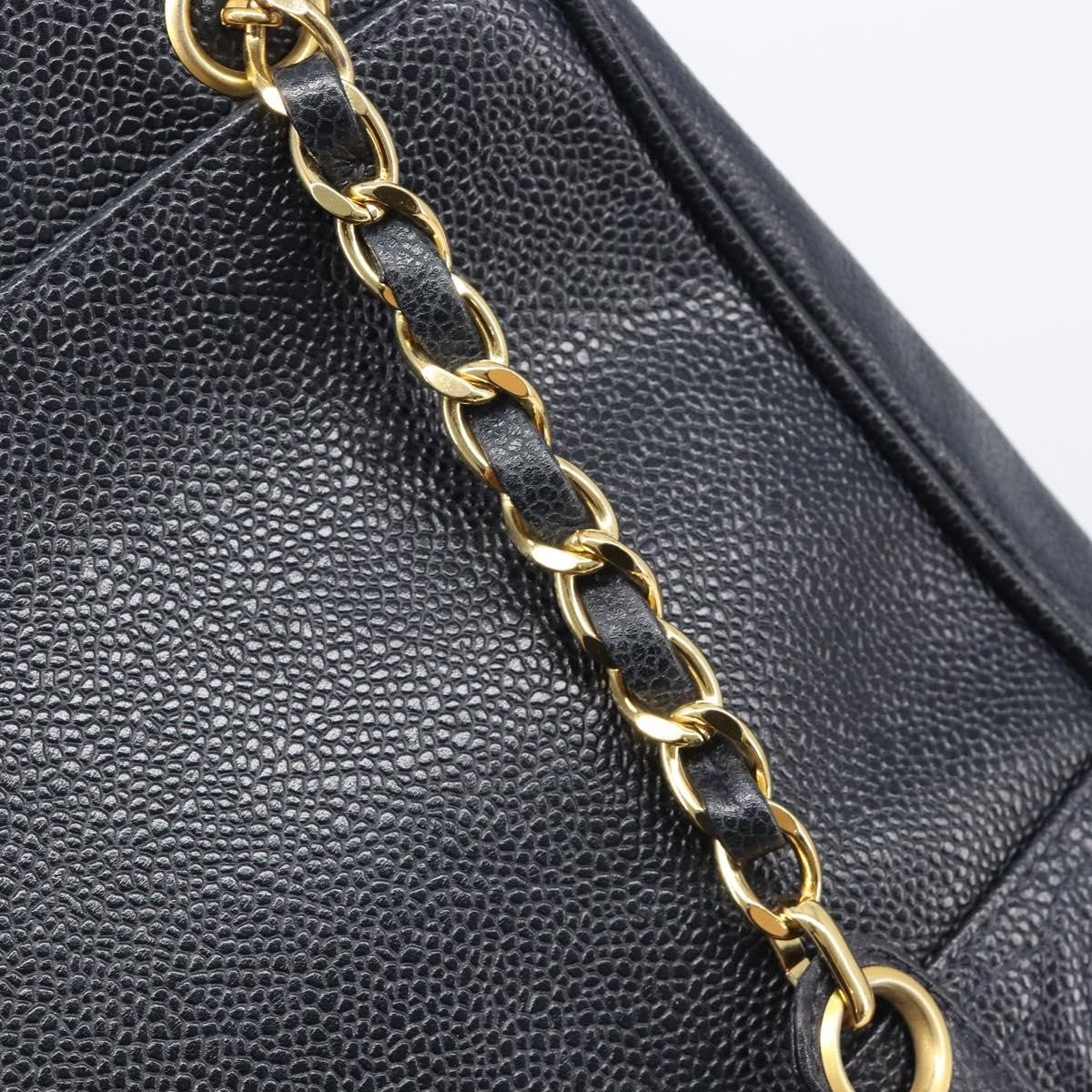 Chanel Vintage Zipped Chain Caviar, Black, Leather, Tote Bag