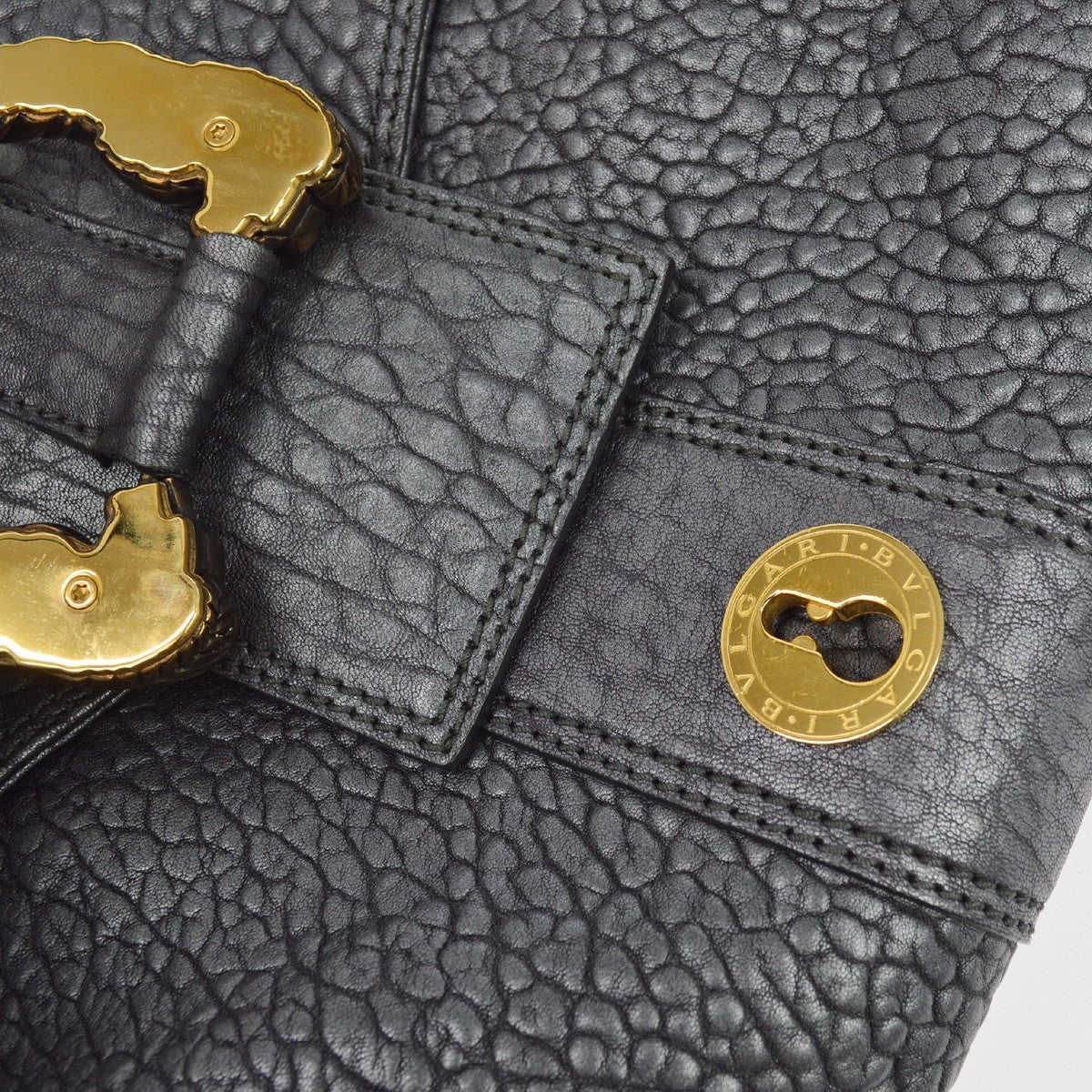 Bvlgari Leoni Top Handle Leather, Gray, Leather, Handbag