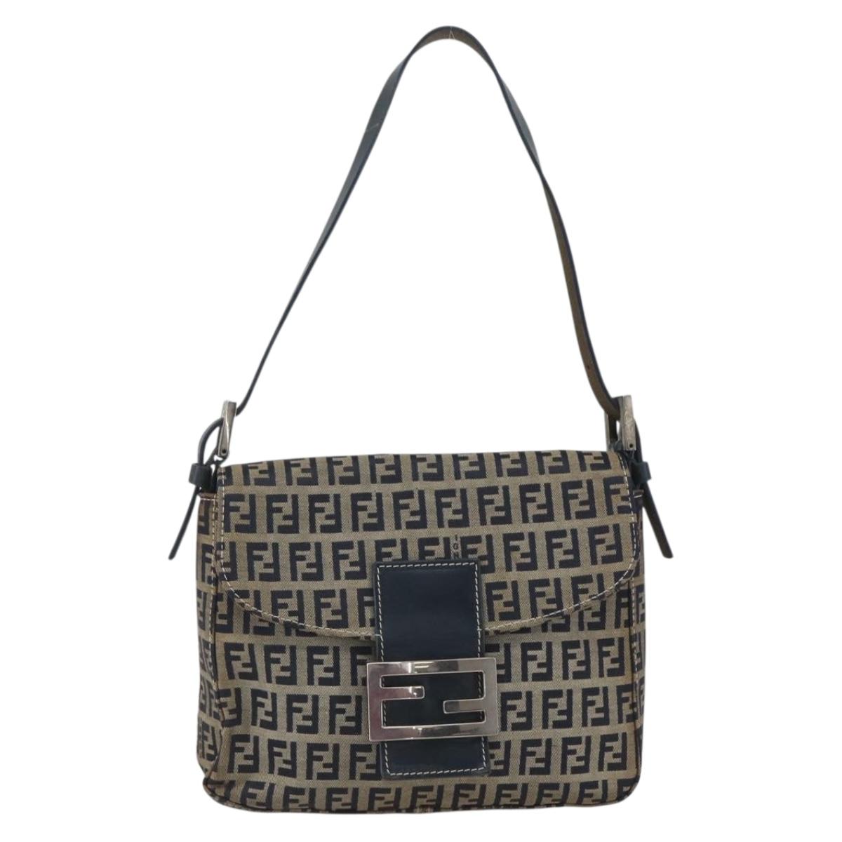 Fendi Zucchino Canvas Mamma Baguette canvas, NAVY, CANVAS, Handbag