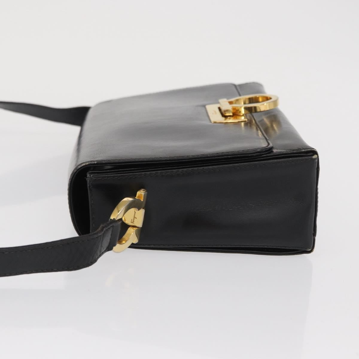 Salvatore Ferragamo Vintage Gancini Flap Leather, Black, Leather, Shoulder Bag
