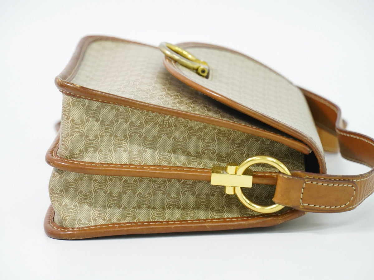 Celine Vintage Macadam Canvas and Leather, Beige, Canvas, Shoulder Bag