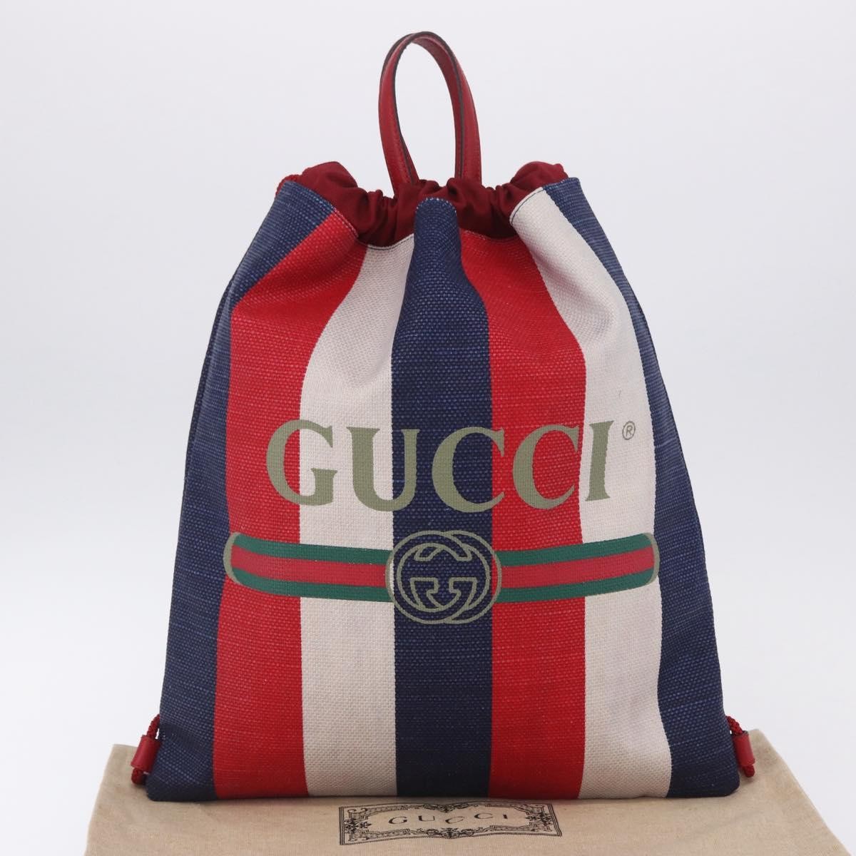 Gucci Logo Drawstring Striped Canvas, Multicolour, Canvas, Backpack