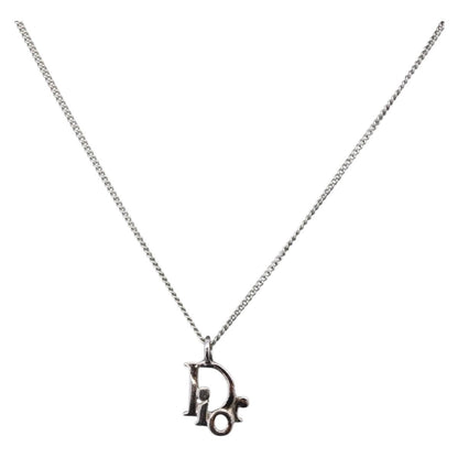 Christian Dior Vintage Logo Pendant Metal, Silver, Metal, Necklace