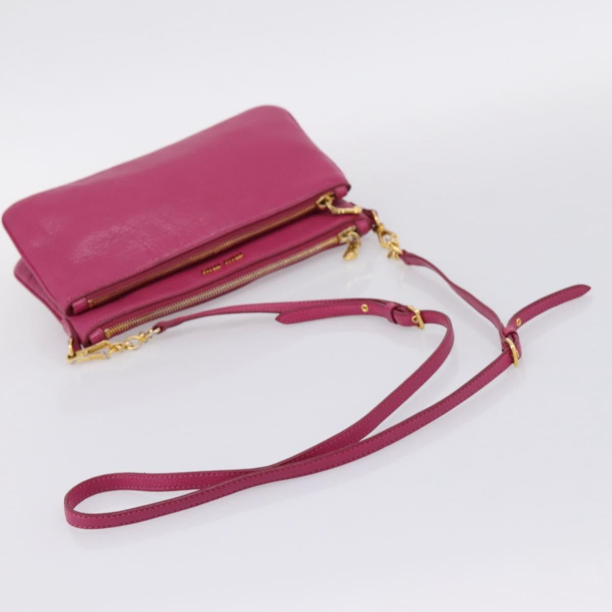 Miu Miu Madras Double Zip Leather, Pink, Leather, Crossbody Bag