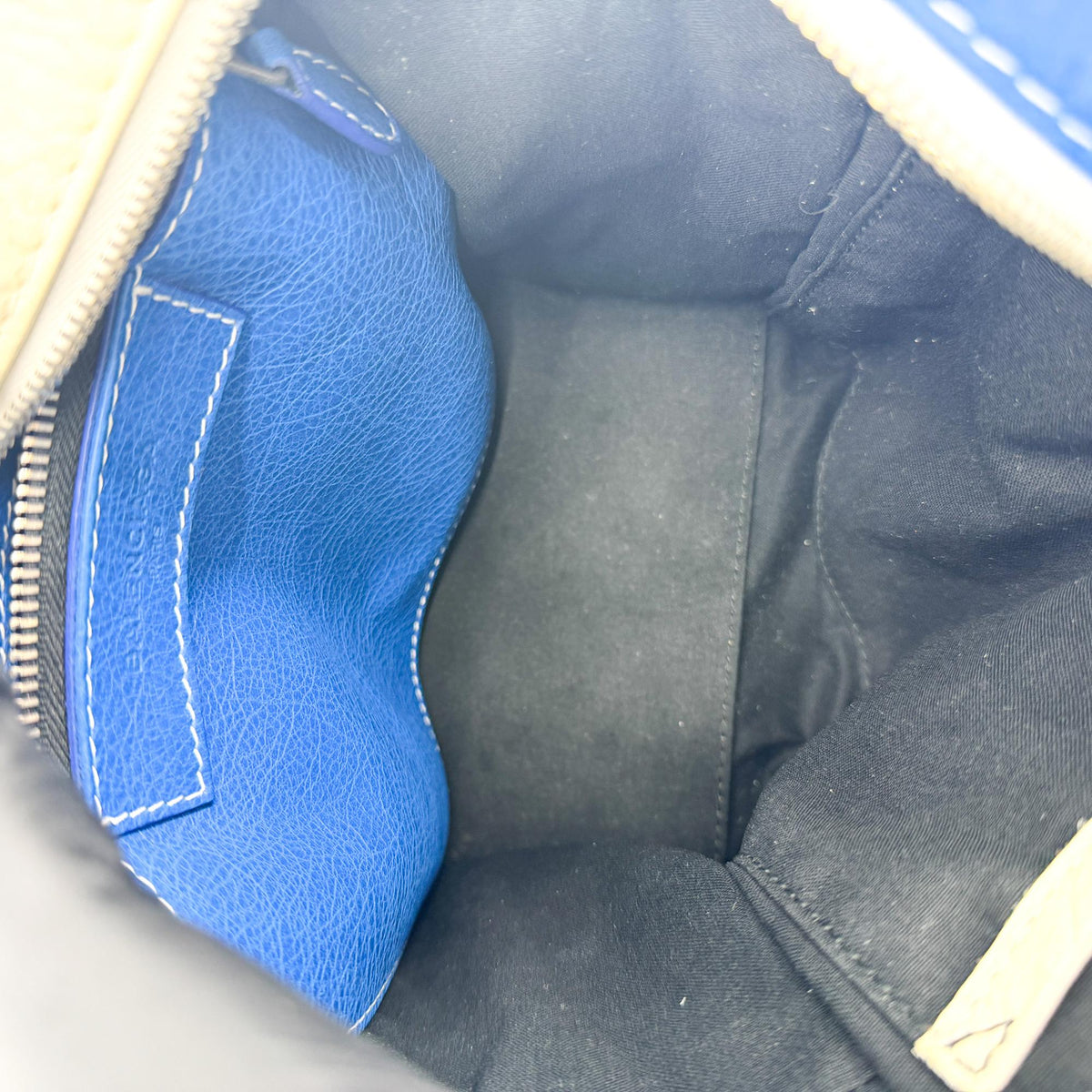 Balenciaga Bazar Striped Leather, Blue, Leather, Tote Bag