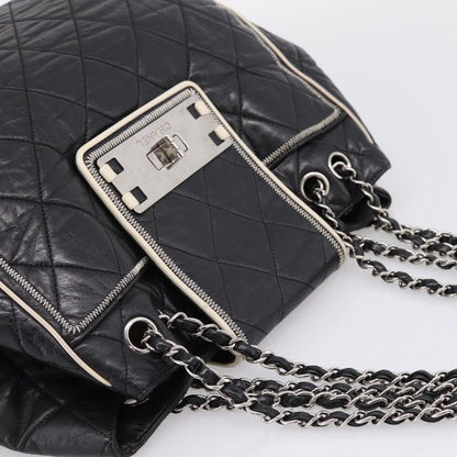 Chanel North South Mademoiselle Lock Quilted Leather, Black, Leather, Tote Bag