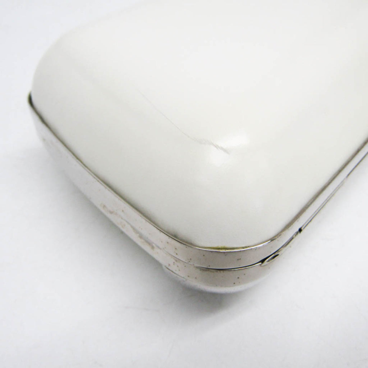 Balenciaga Hard Case Clutch Leather with Metal Detail, White, Leather, Clutch