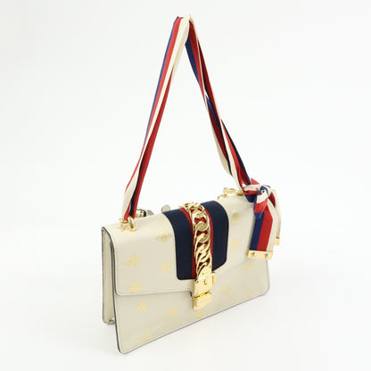 Gucci Sylvie Printed Leather, Beige, Leather, Shoulder Bag