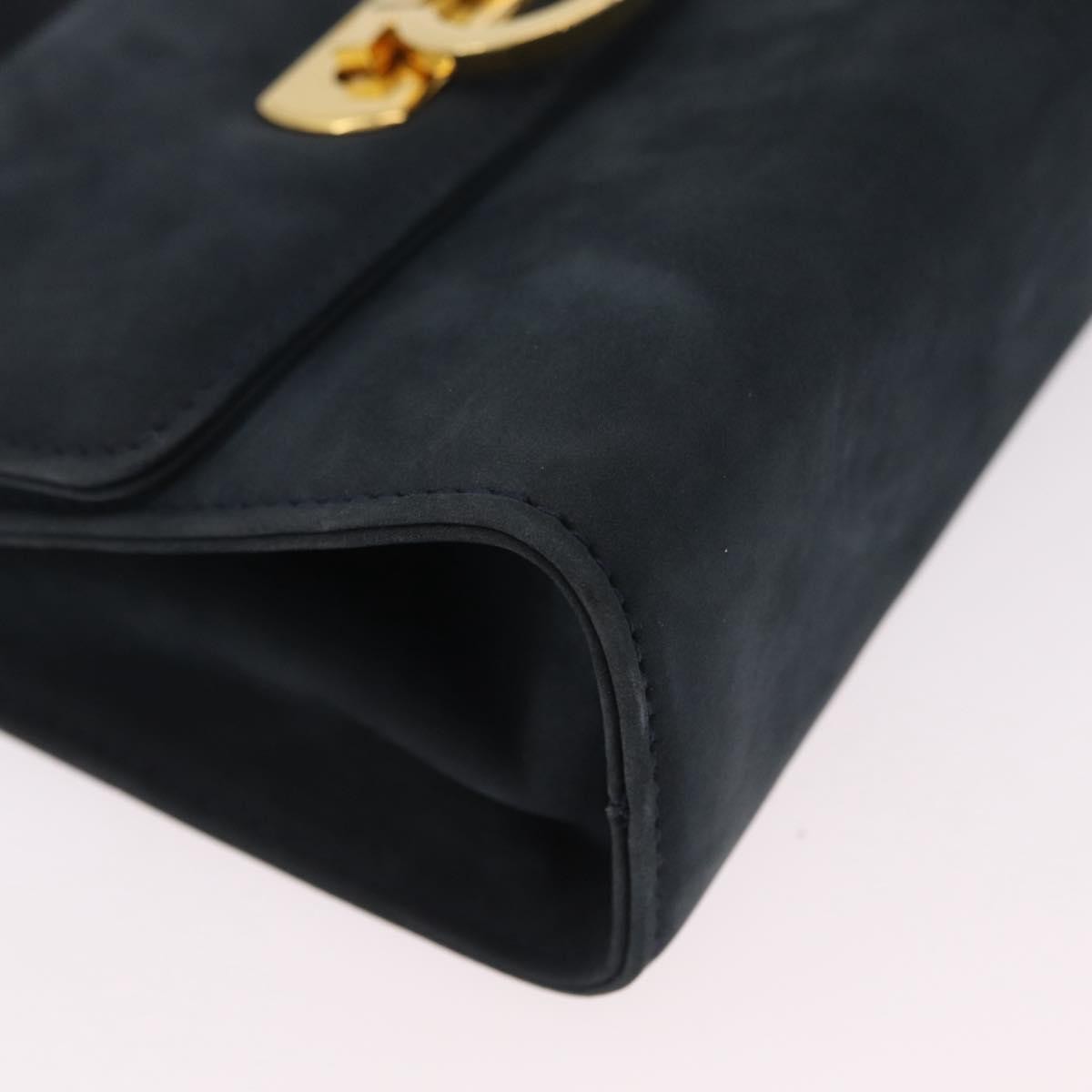 Salvatore Ferragamo Gancini Flap Suede, Navy, Suede, Shoulder Bag