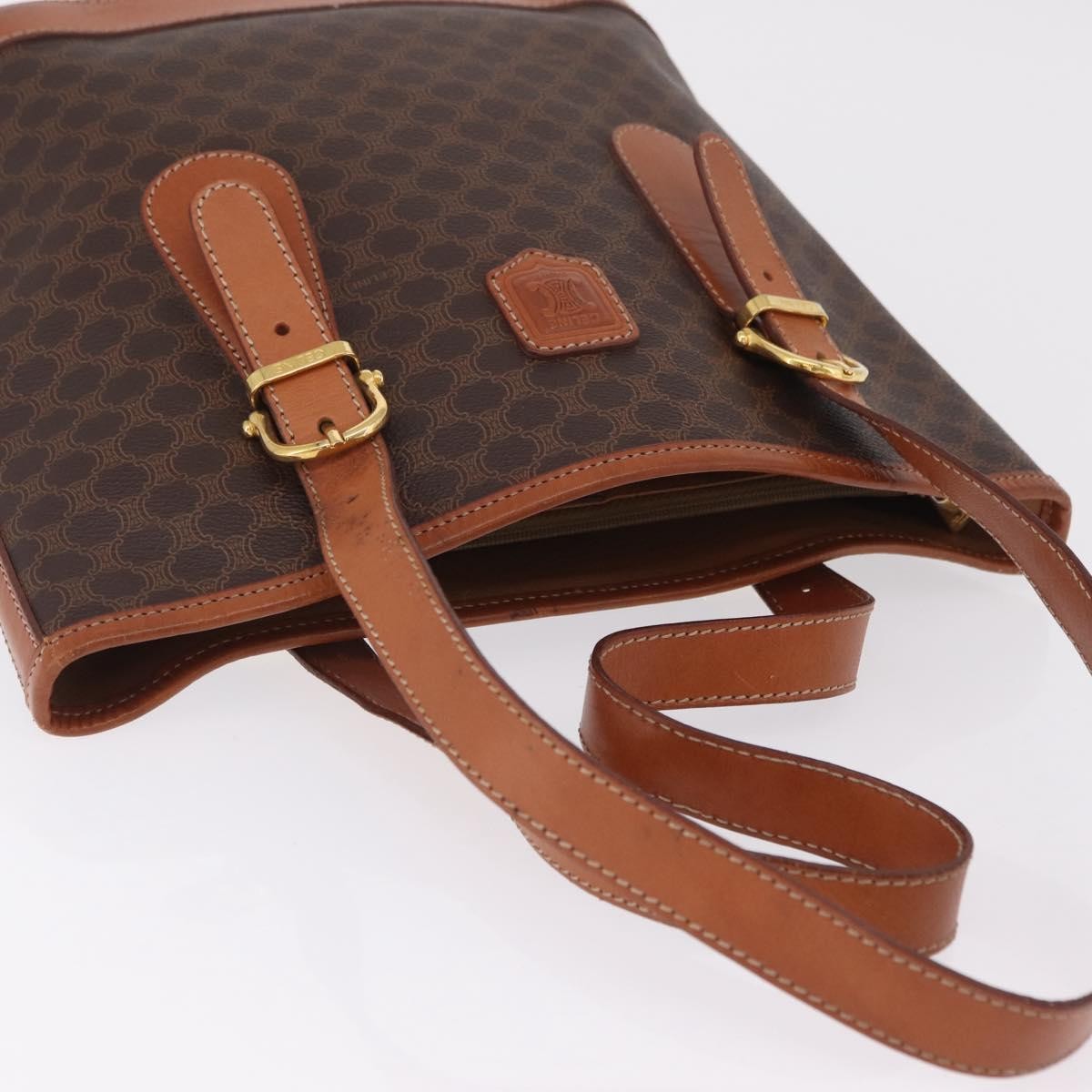 Celine Vintage Macadam Shopper Coated Canvas, Brown, Canvas, Tote Bag