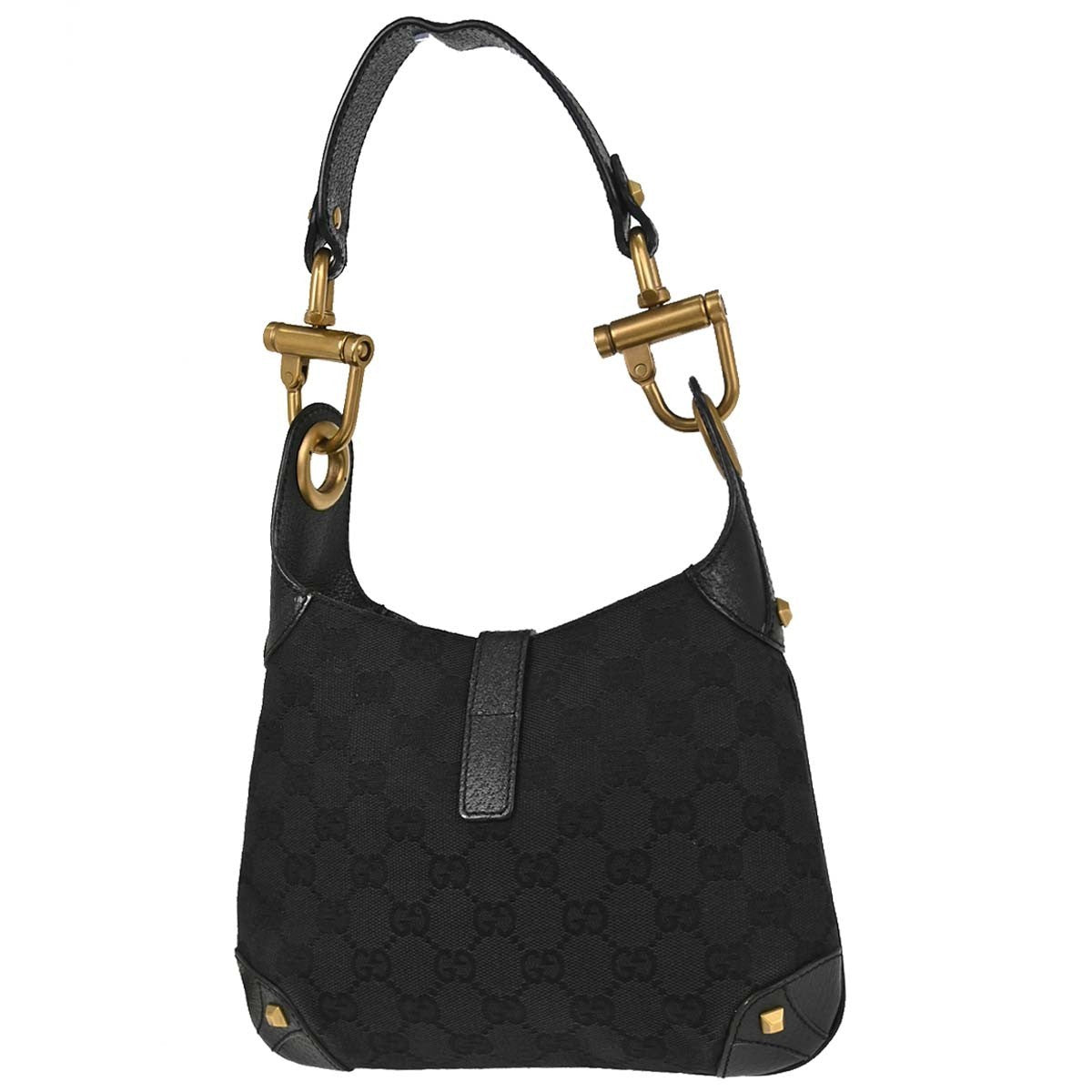 Gucci Piston Lock Jackie Hobo GG Canvas, Black, Canvas, Shoulder Bag