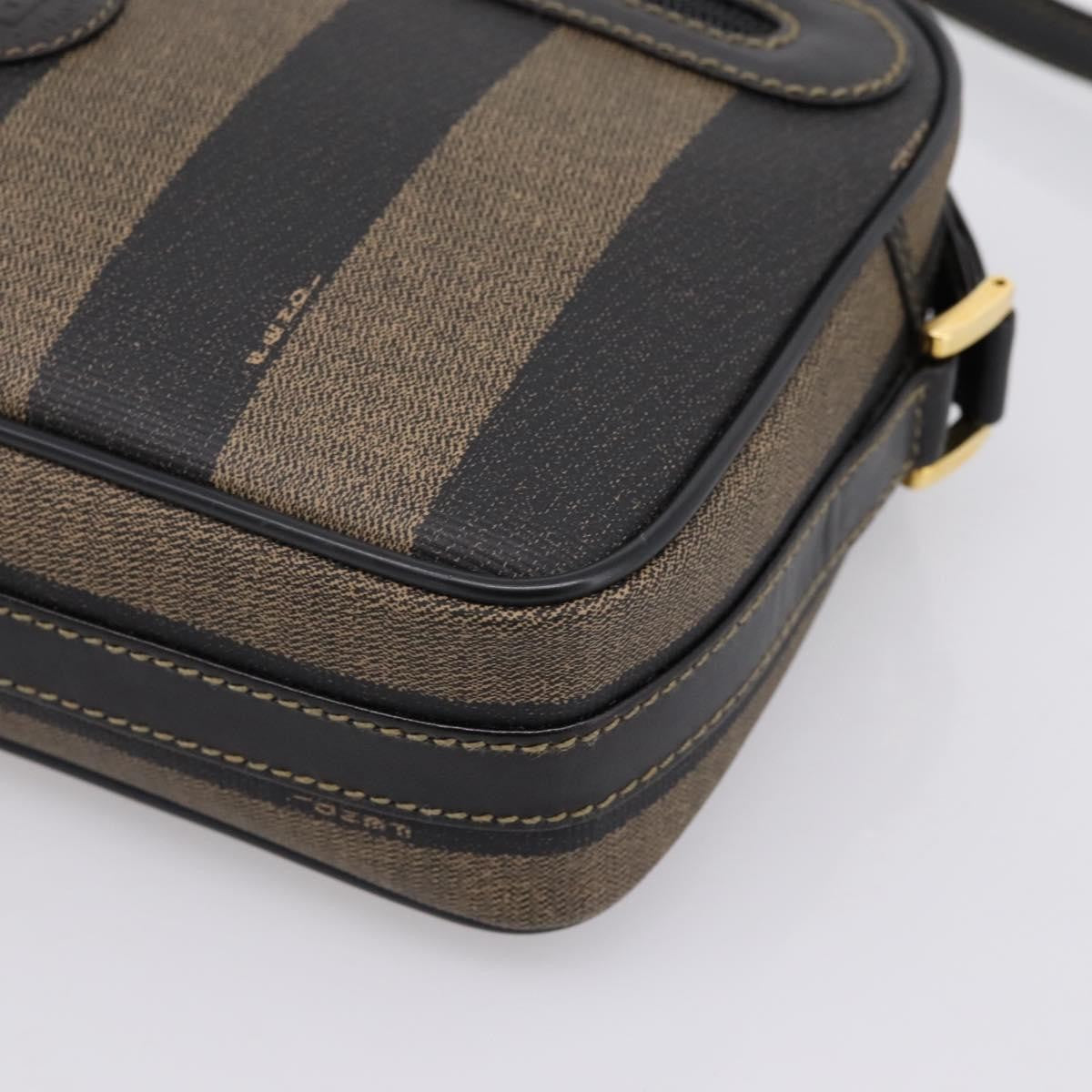 Fendi Vintage Pequin Front Pocket Coated Canvas, Brown, Canvas, Crossbody Bag