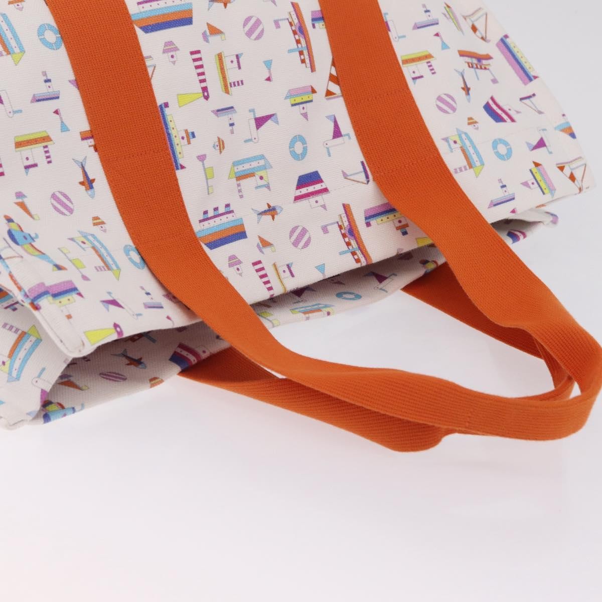 Hermes Beach Printed Toile, White, Canvas, Tote Bag