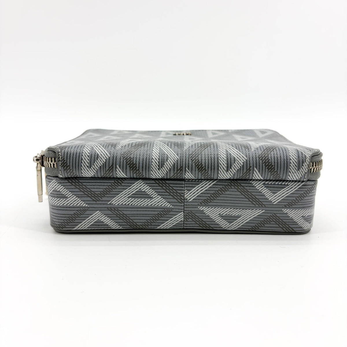 Christian Dior Double Zip CD Diamond Coated Canvas, Gray, Canvas, Crossbody Bag