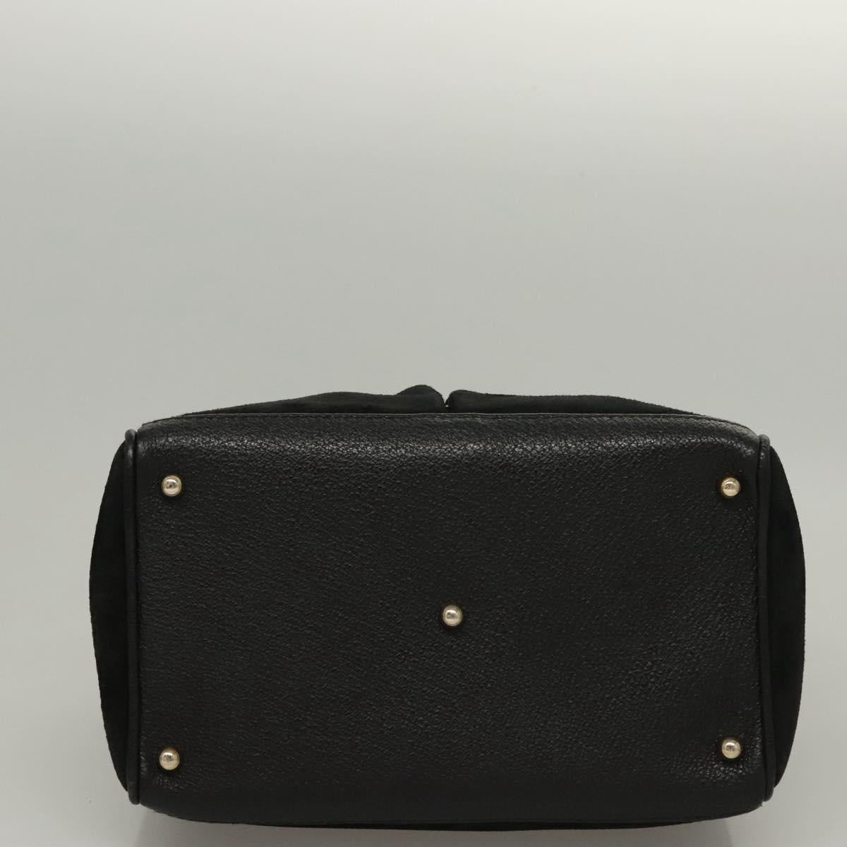 Gucci Vintage Bamboo Front Pocket Tote Suede, Black, Suede, Handbag