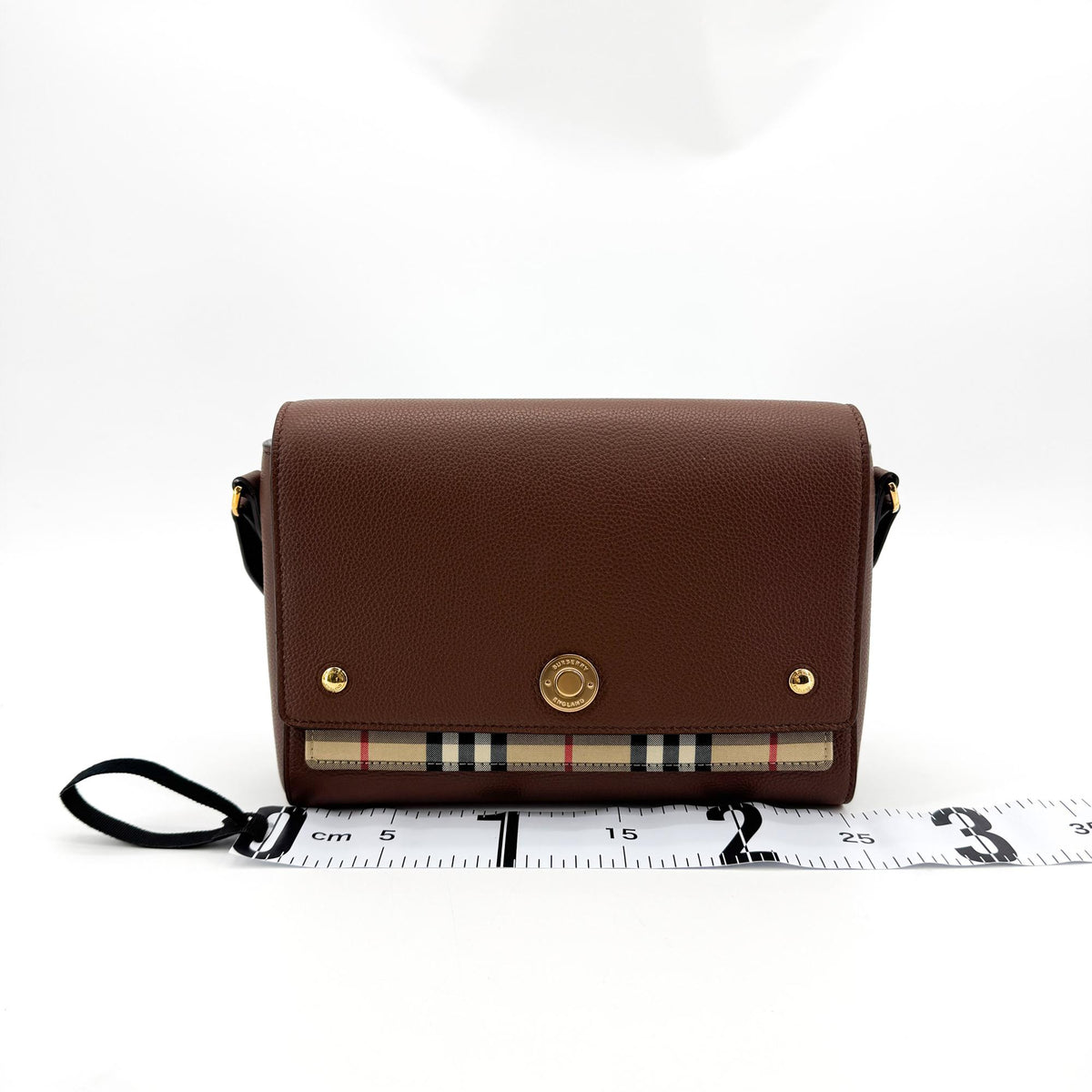 Burberry Note Leather with Vintage Check Canvas, Brown, Leather, Crossbody Bag