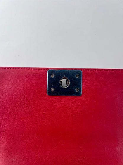 Chanel Boy Flap Bag Quilted Lambskin, RED, LEATHER, Shoulder bag