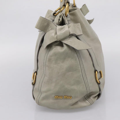 Miu Miu Bow Satchel Cervo Leather, Gray, Leather, Handbag