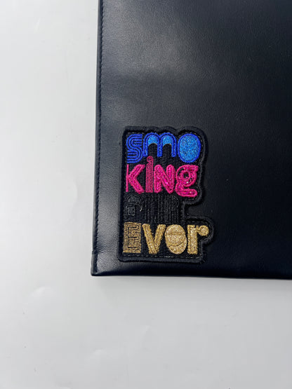 Saint Laurent Zip Pouch Leather, BLACK, LEATHER, Clutche & pouche