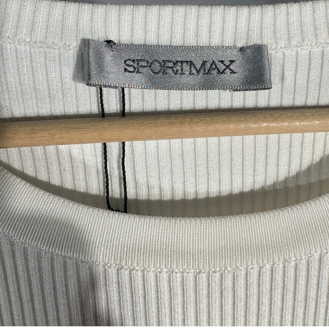 SPORTMAX Πλεκτό Πουλόβερ Peplum με Ριμπ Πλεχτό, Μονόχρωμο, Μακρυμάνικο, Γυναικείο, Λευκό M