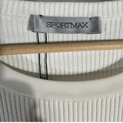 SPORTMAX Πλεκτό Πουλόβερ Peplum με Ριμπ Πλεχτό, Μονόχρωμο, Μακρυμάνικο, Γυναικείο, Λευκό M