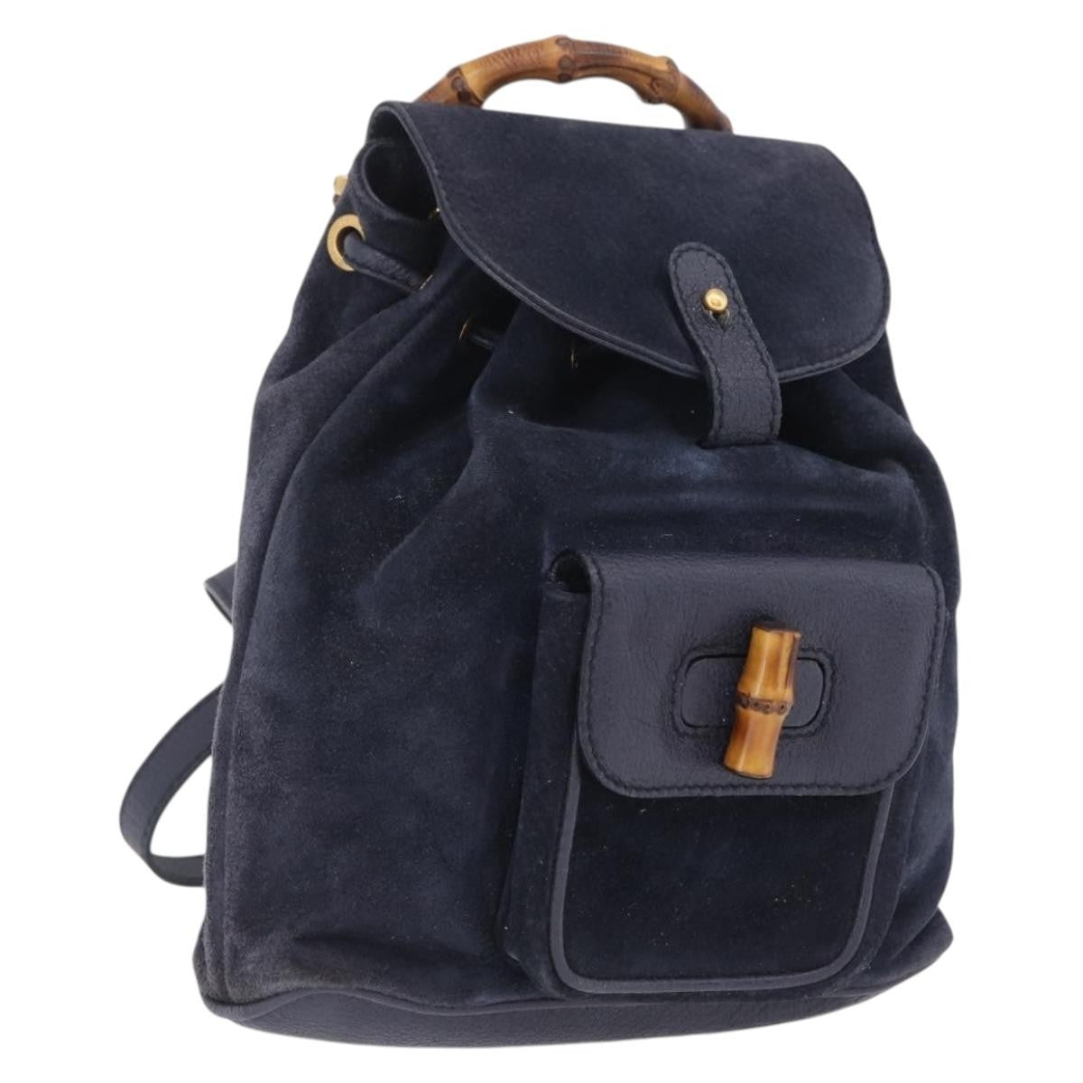 Gucci Vintage Bamboo Suede, Navy, Suede, Backpack