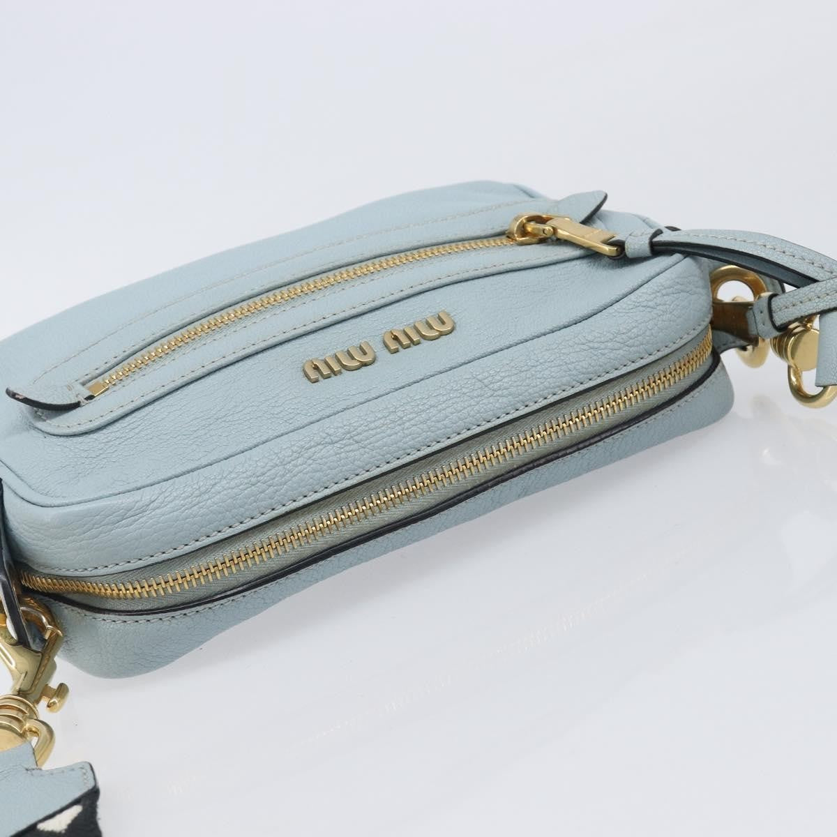 Miu Miu Madras Zip Pocket Leather, Blue, Leather, Crossbody Bag