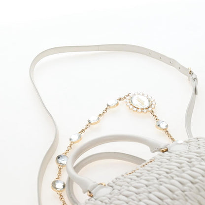Miu Miu Crystal Convertible Matelasse Leather, White, Leather, Tote Bag
