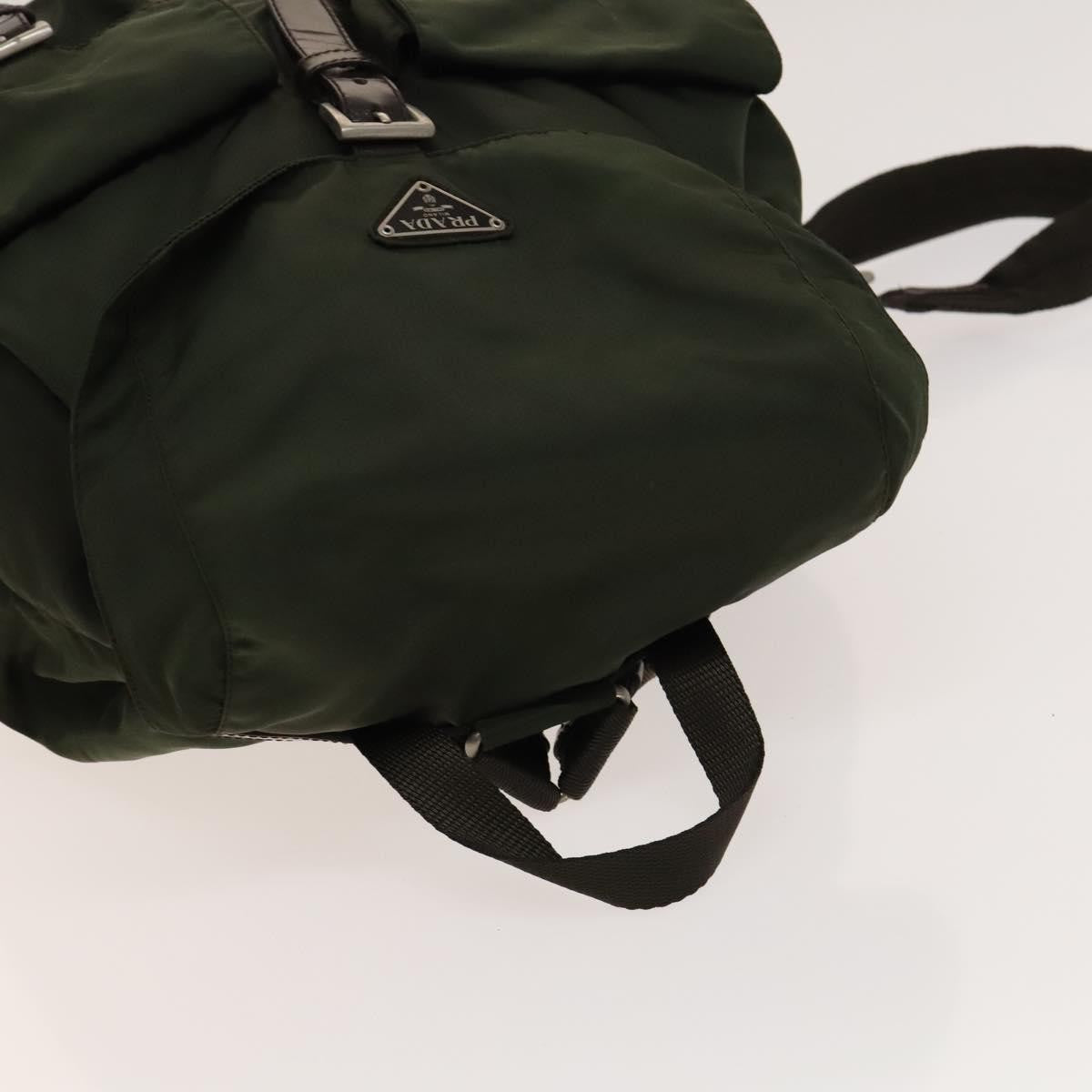 Prada Vela Double Front Pocket Tessuto with Saffiano Leather, Khaki, Nylon, Backpack