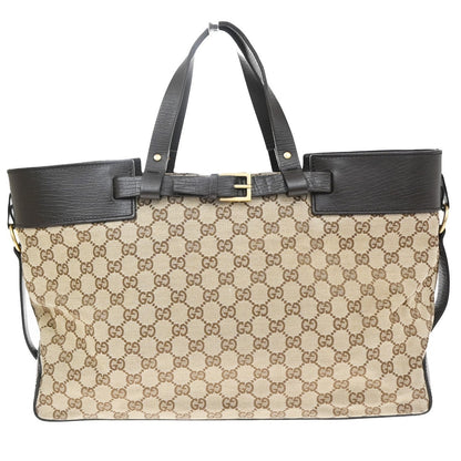 Gucci Belted Bucket GG Canvas with Leather, Brown, Canvas, Tote Bag