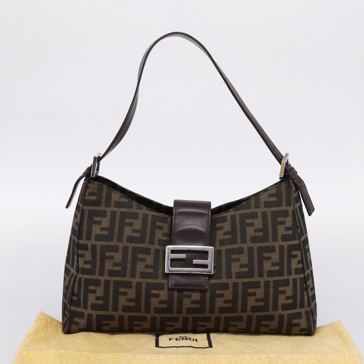 Fendi Mamma Baguette Shoulder Bag Zucca Canvas, Black, Canvas, Handbag
