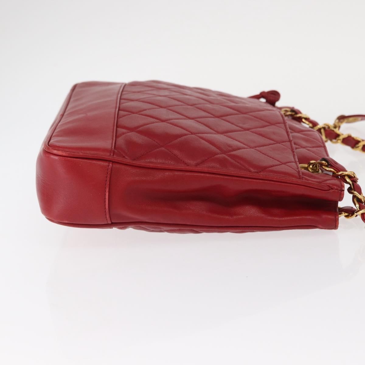 Chanel Vintage Slit Pocket Quilted Lambskin, Red, Leather, Shoulder Bag