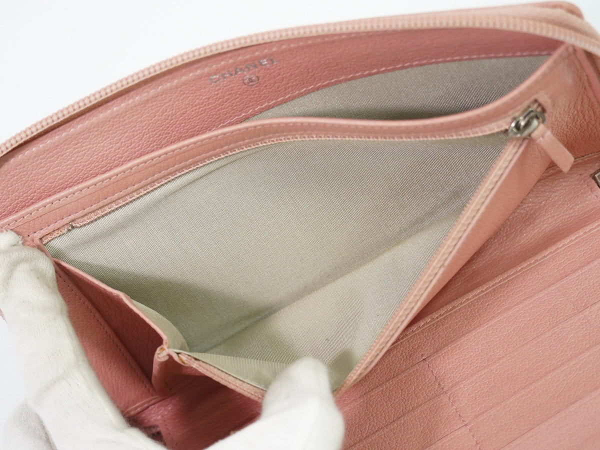 Chanel Camellia Zip Around Organizer Leather, Pink, Leather, Wallet