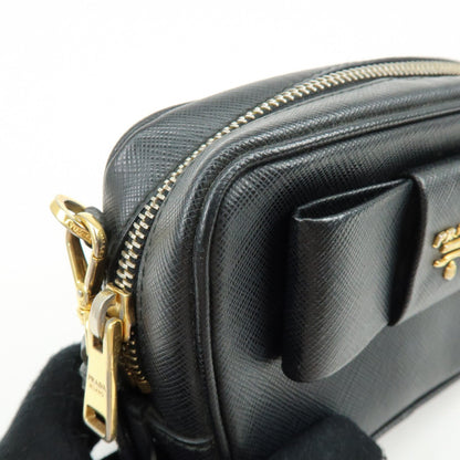 Prada Bow Camera Saffiano Leather, Black, Leather, Crossbody Bag