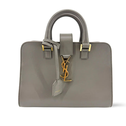 Saint Laurent Monogram Cabas Leather, Gray, Leather, Tote Bag