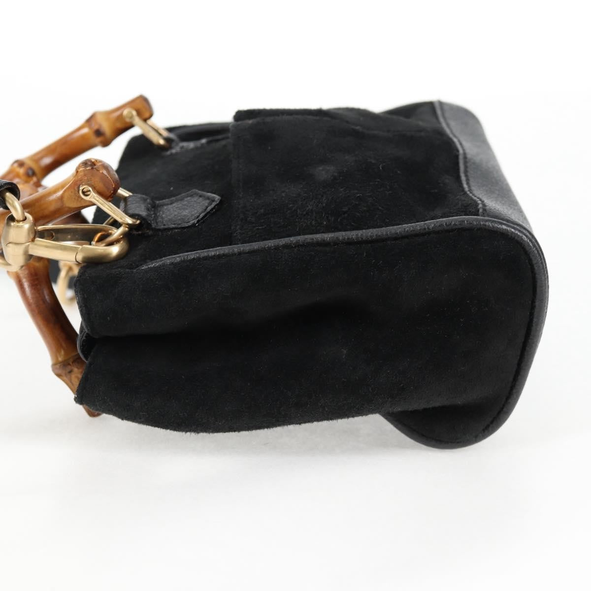 Gucci Vintage Bamboo Front Pocket Suede, Black, Suede, Tote Bag