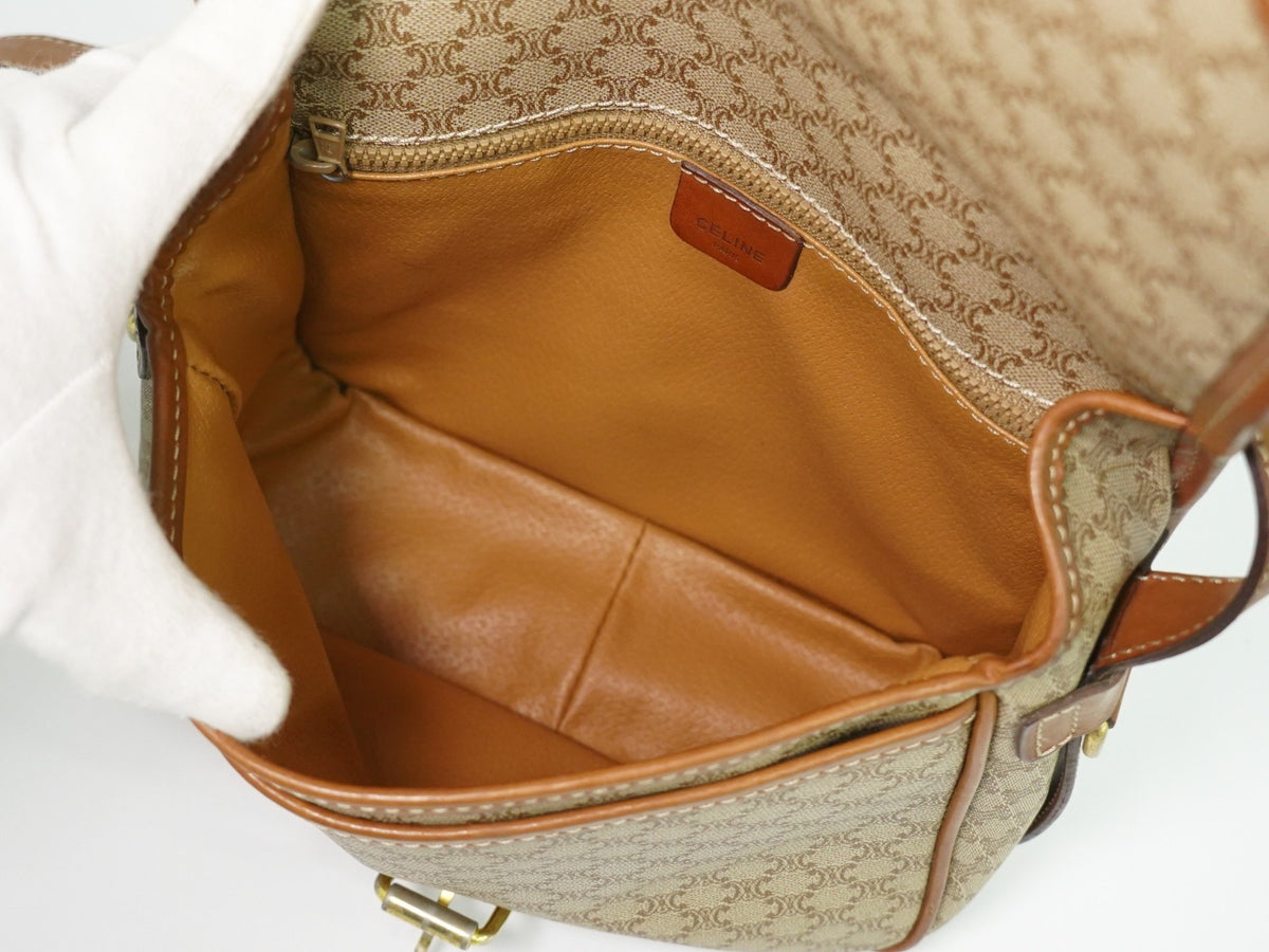 Celine Vintage Macadam Canvas and Leather, Beige, Canvas, Shoulder Bag