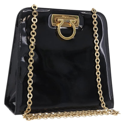 Salvatore Ferragamo Vintage Gancini Chain Patent Leather, Black, Patent Leather, Shoulder Bag