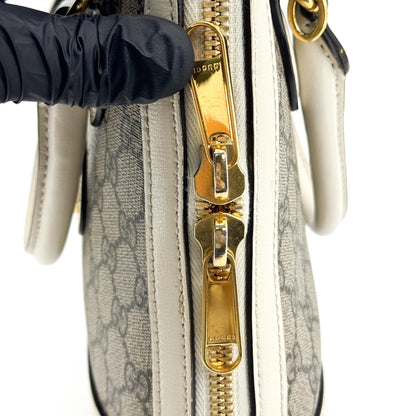 Gucci Horsebit 1955 Top Handle GG Canvas with Leather, White, Canvas, Handbag