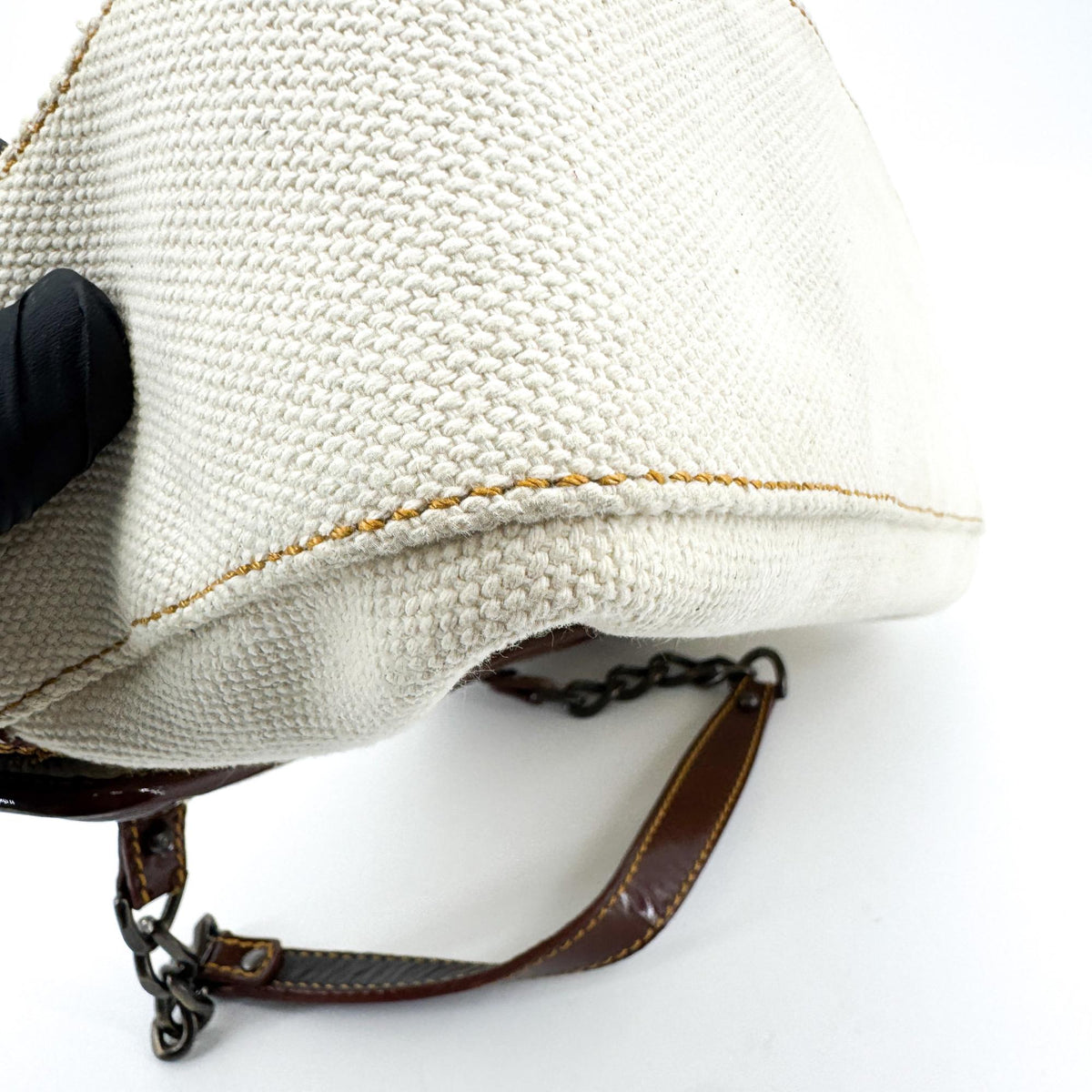 Fendi B. Bag Canvas with Patent, Brown, Canvas, Handbag
