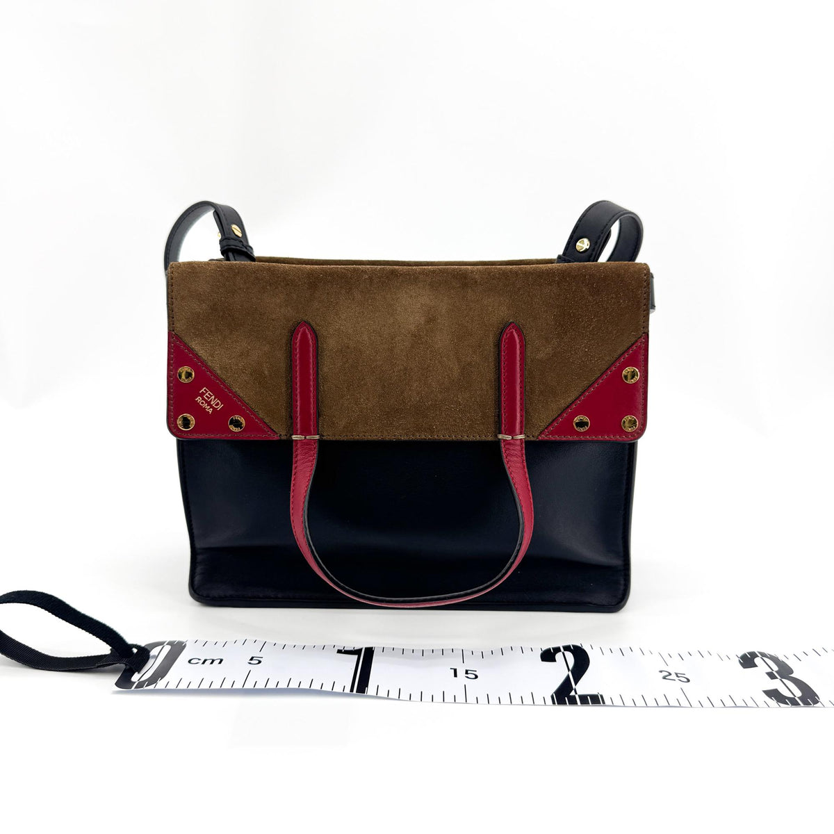 Fendi Flip Leather with Suede, Black, Leather, Tote Bag