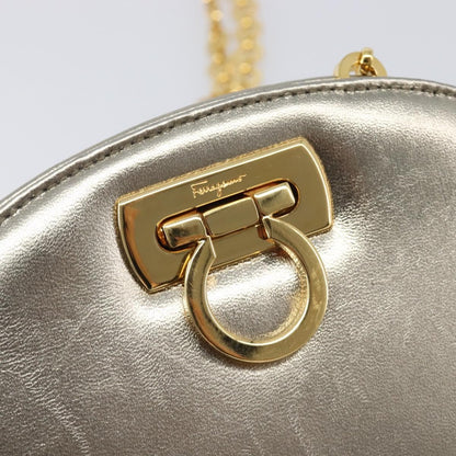 Salvatore Ferragamo Gancini Chain Leather, Gold, Leather, Shoulder Bag