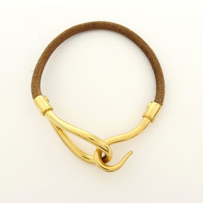 Hermes Jumbo Hook Braided Leather and Metal, Brown, Leather, Bracelet